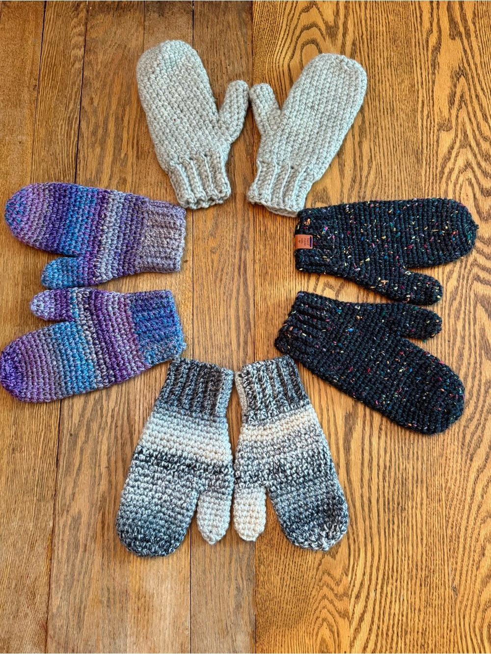 Handmade Crocheted 4 Pair of Winter Mittens Sets - Mixed Colors Adult One Size